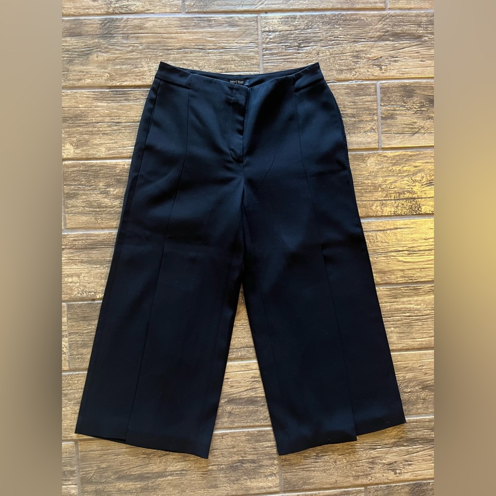 White House Black Market Black Wide Leg Cropped Pants With Slit